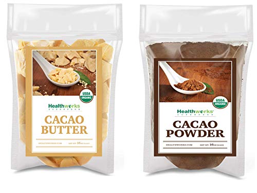 Organic Cacao Powder & Cacao Butter Combo - 16oz (1lb) for Baking, Smoothies & Healthy Desserts | Premium Raw Superfood for Chocolate Making, Keto & Vegan Recipes
