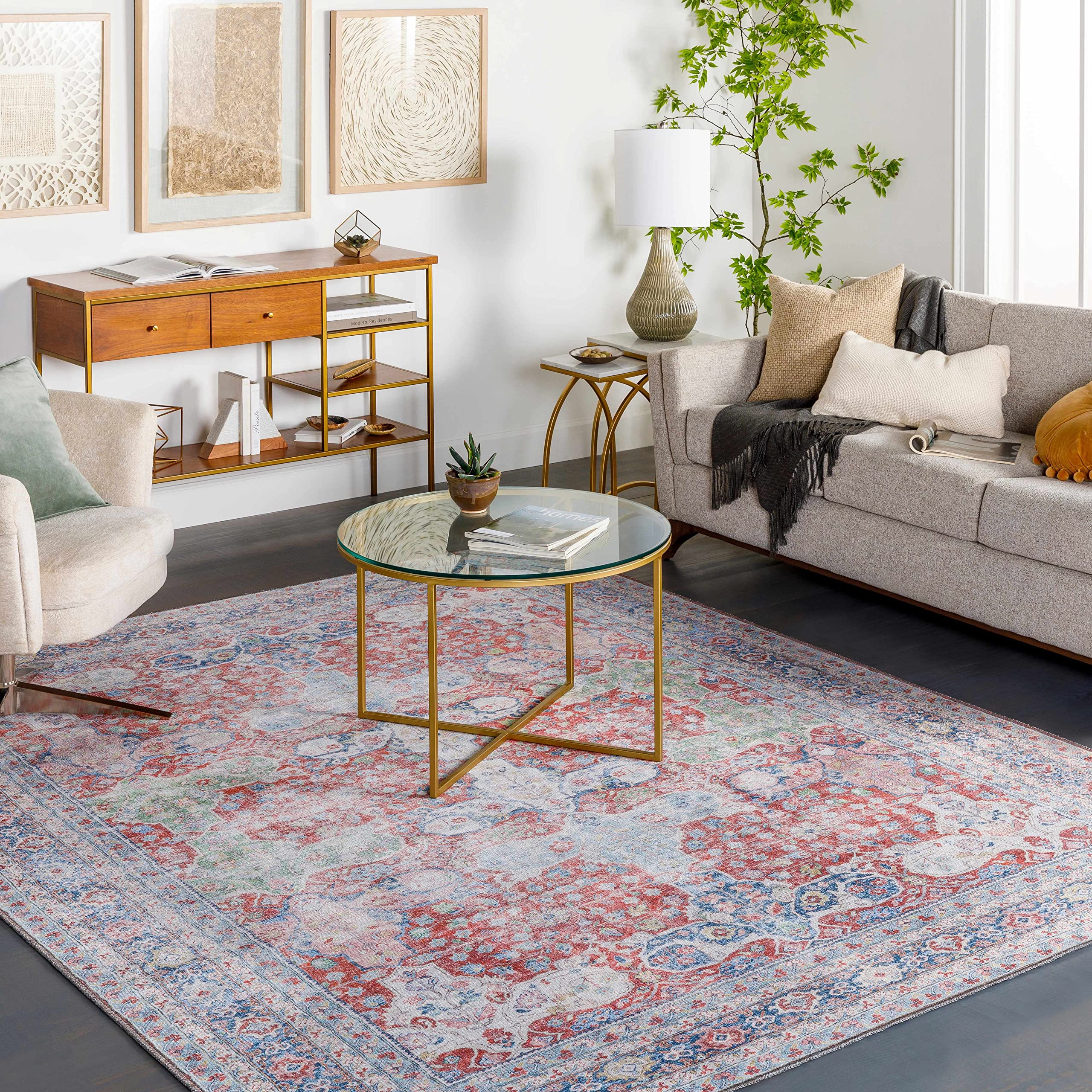 Hauteloom Goma Washable Area Rug for Living Room & Bedroom - Traditional Design in Pink, Beige, Red - 8'10