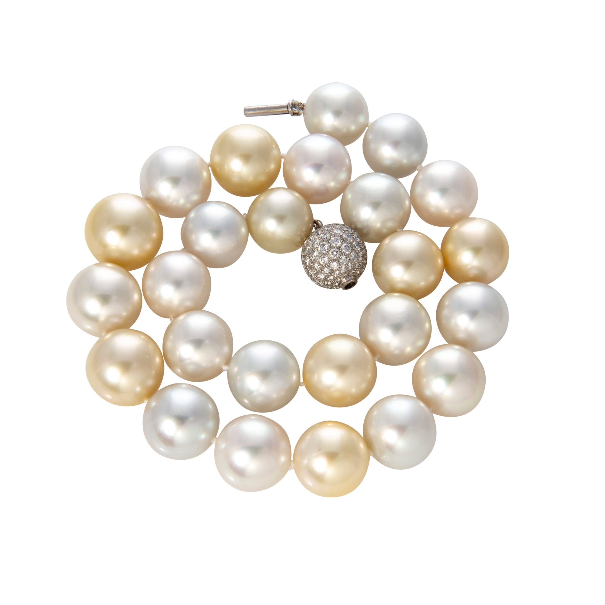 Vintage 3 Carat Diamond & South Sea Pearl Necklace in 18K Gold with Ball Clasp - Perfect for Weddings, Anniversaries and Special Occasions