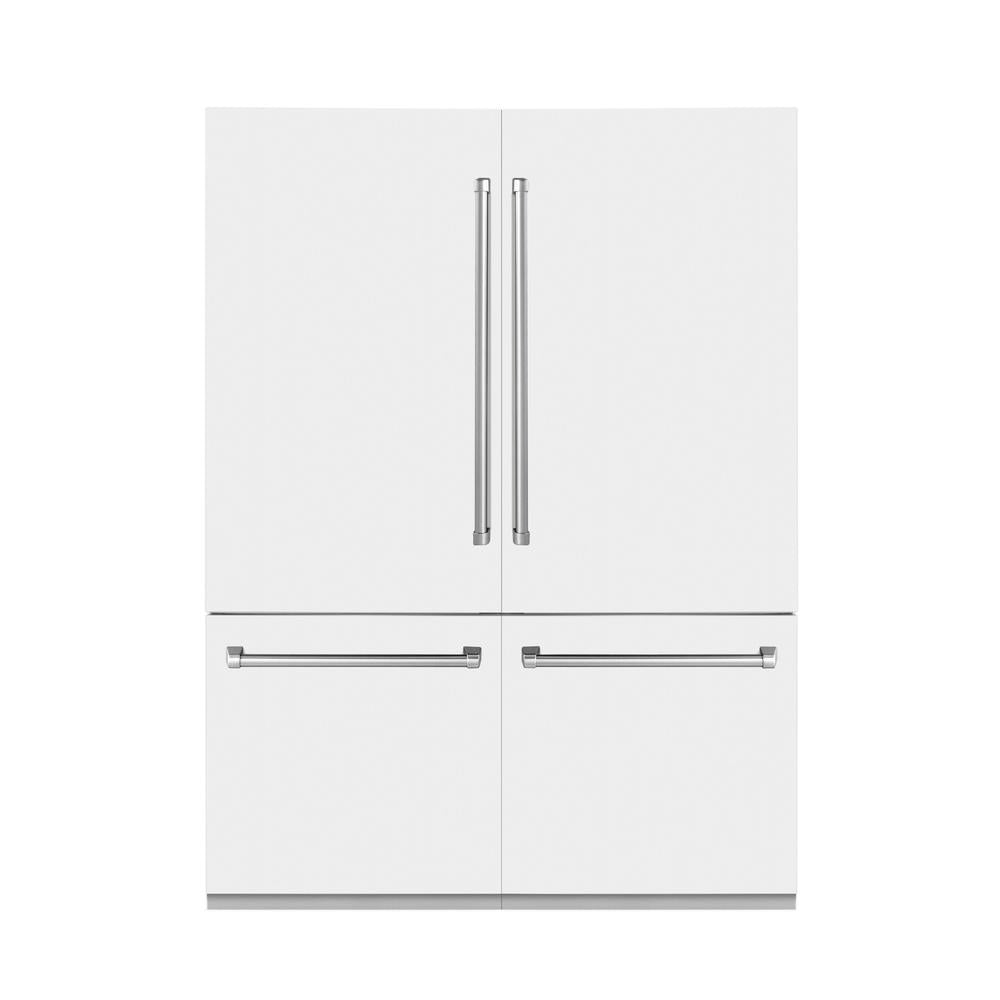 ZLINE 60 Inch 32.2 Cu Ft French Door Built-In Bottom Freezer Refrigerator with Water Dispenser & Ice Maker - White Matte (RBIV WM 60) for Modern Kitchen & Open Concept Living Spaces