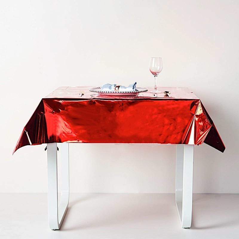 50 x 50 Inch Silver Metallic Disposable Plastic Tablecloths - Perfect for Parties, Weddings, and Events - Waterproof & Wrinkle-Free