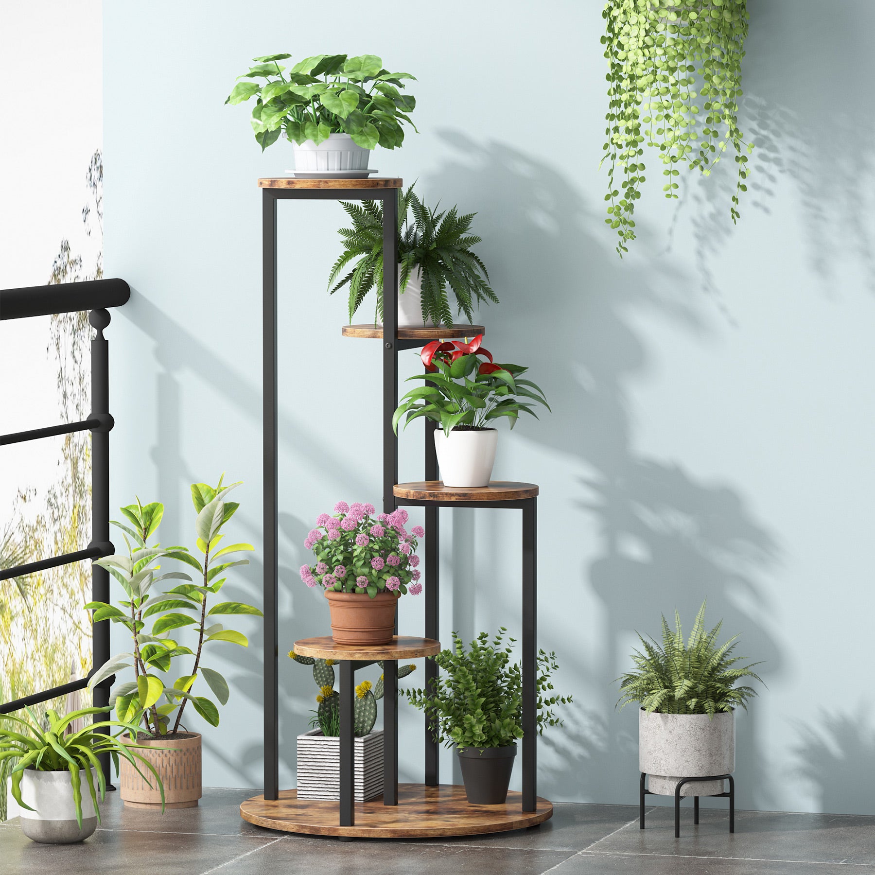 4 Tier Plant Stand for Indoor Outdoor - Sturdy Multiple Potted Plants Holder Corner Flower Shelf for Living Room, Balcony, Garden Decor
