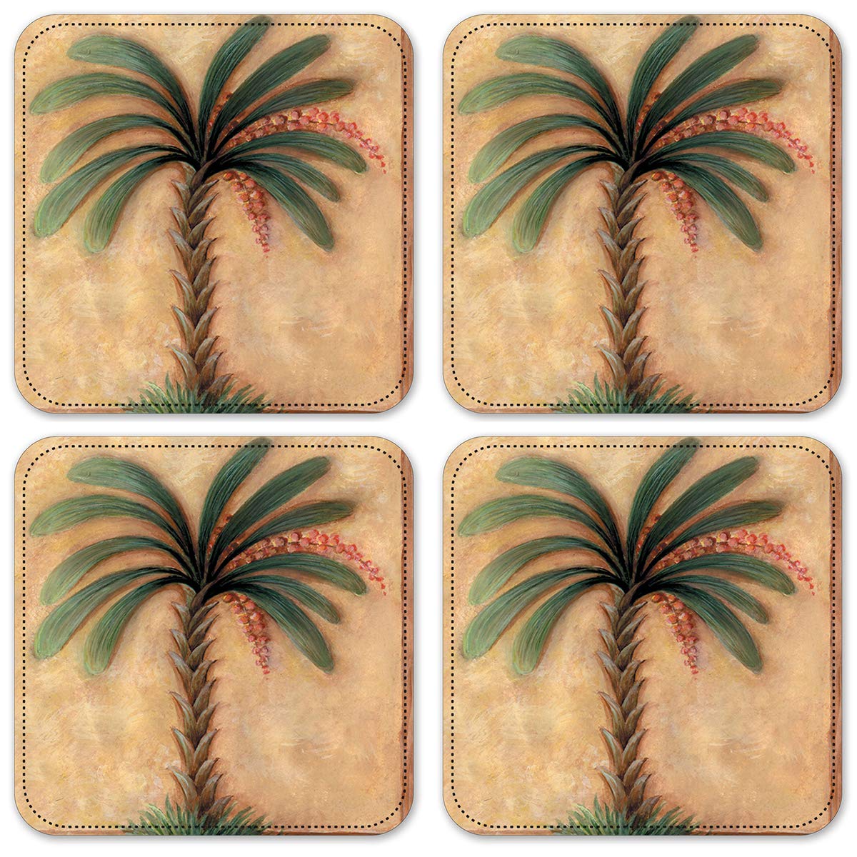 4-Pack Vinyl Drink Coasters with Palm Design - Waterproof & Non-Slip Beverage Protectors for Coffee Tables, Dining Tables & Home Decor