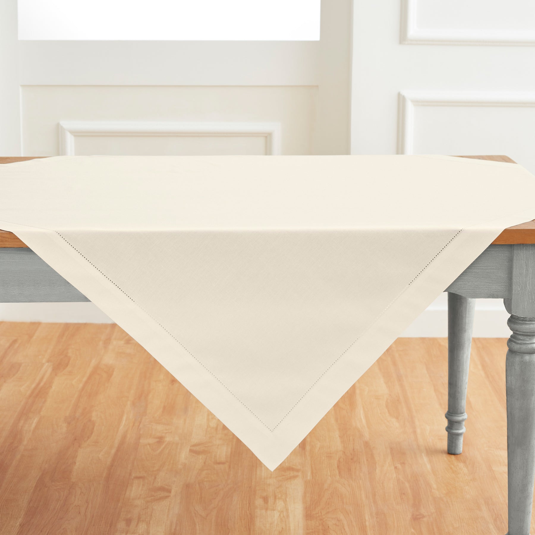 Premium Cotton Linen Hemstitch Table Throw - Elegant Decorative Table Runner for Dining Room, Wedding, Party & Home Decor