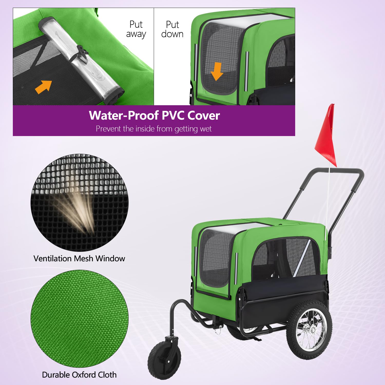 BestPet 2-in-1 Dog Bike Trailer & Pet Stroller - Waterproof Bicycle Carrier for Medium & Large Dogs with Universal Trailer Hitch - Perfect for Jogging, Biking & Outdoor Adventures