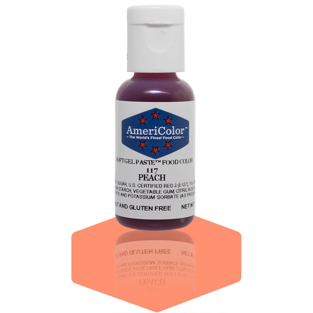 AmeriColor Peach Soft Gel Paste Food Coloring - 0.75 oz Bottle | Vibrant Cake Decorating, Cookie Icing & Fondant Coloring for Baking
