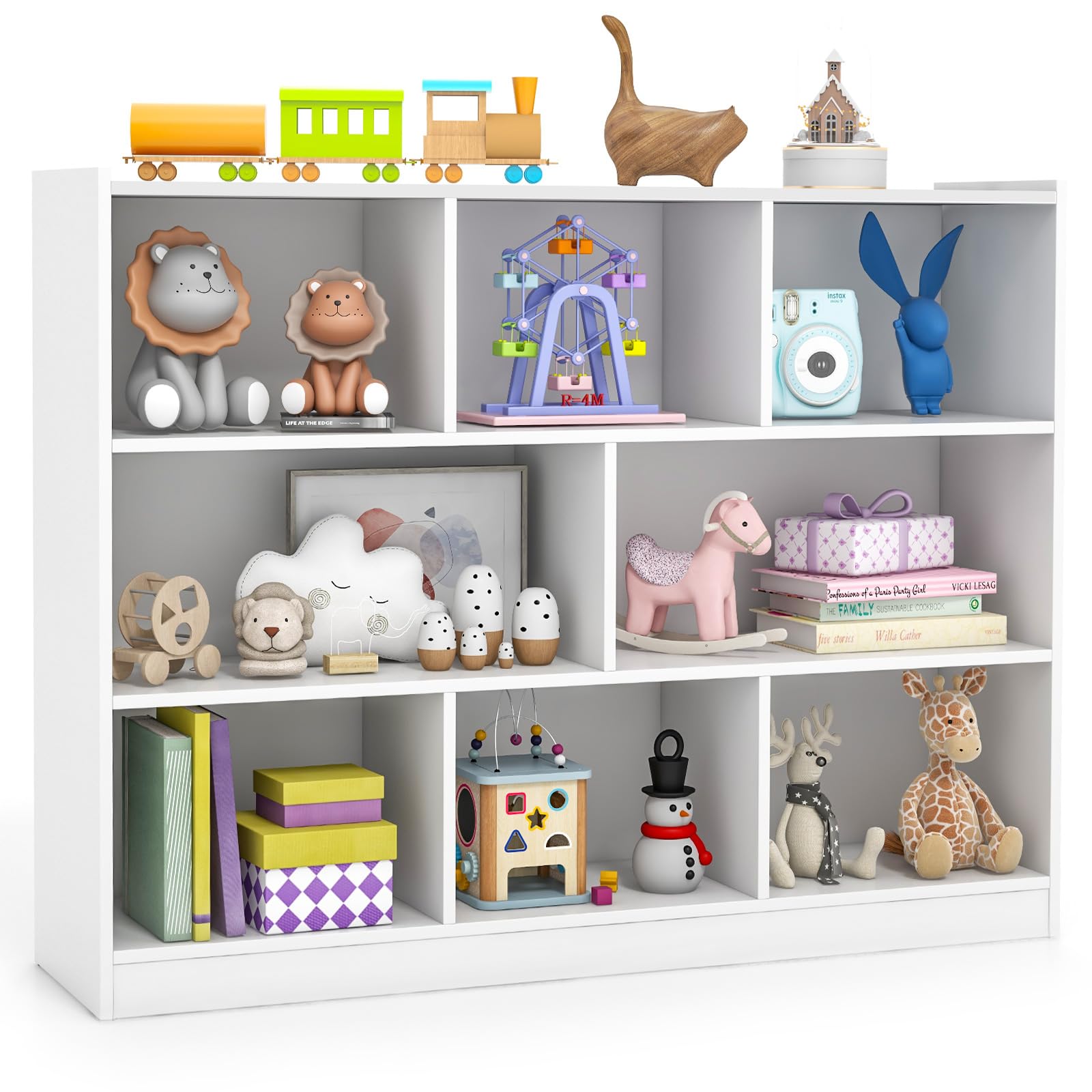KOTEK Kids Bookshelf - 8 Cubby Toy Storage Organizer & Wooden 4-Tier Bookcase Cabinet | Open Display Shelf for Nursery, Playroom, School, Living Room & Bedroom | Perfect for Organizing Toys, Books & Decor (White, 8 Cubes)