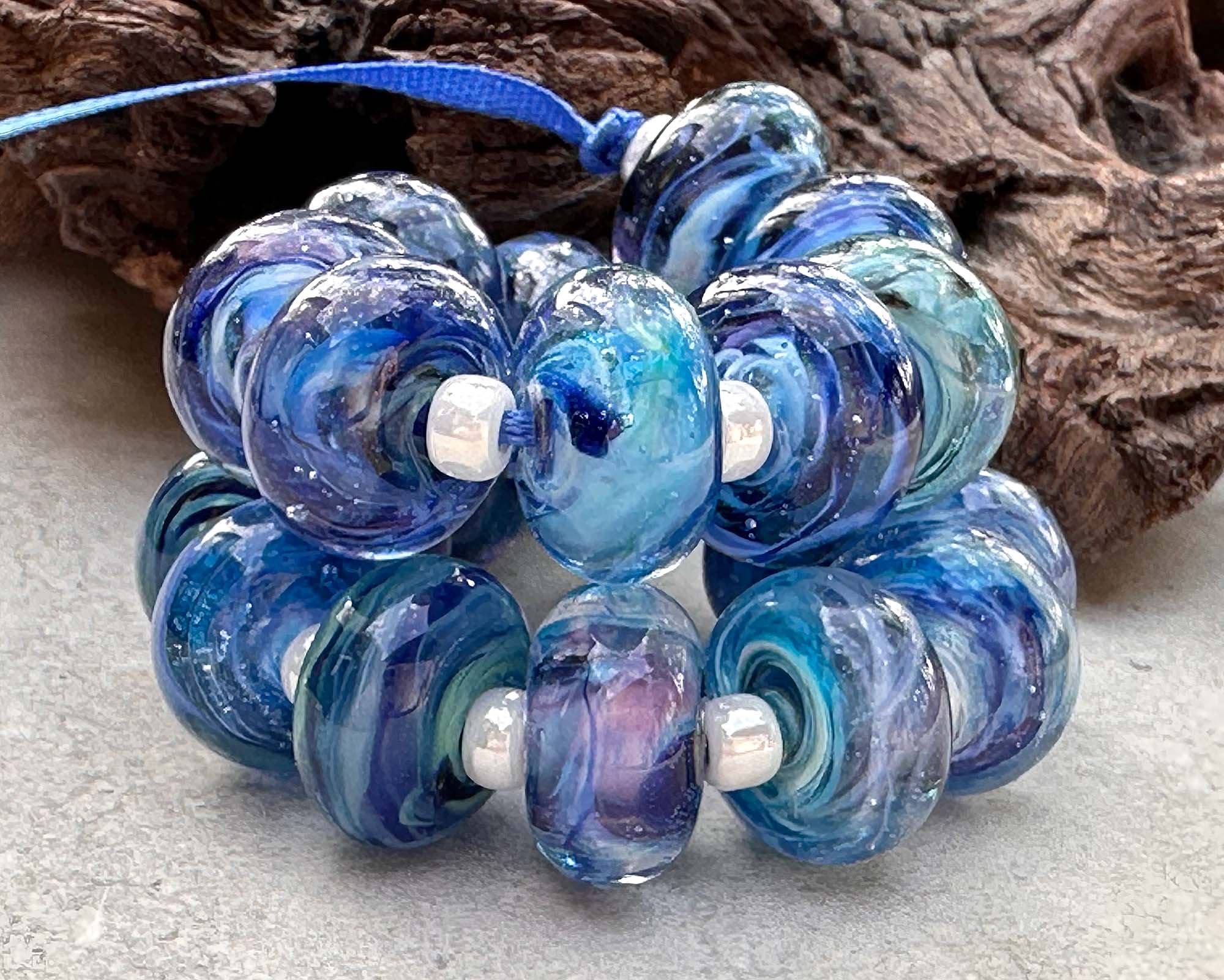 Handmade Caribbean Cove Lampwork Glass Beads Set - SRA Certified - Custom Jewelry Making Supplies for Necklaces, Bracelets & DIY Crafts