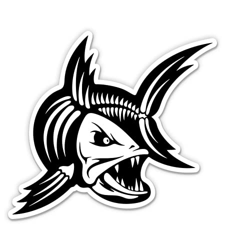 Angry Fish Bones Skeleton Fishing Vinyl Sticker - 12 Inch Waterproof Decal for Cars, Laptops, Coolers & Outdoor Gear