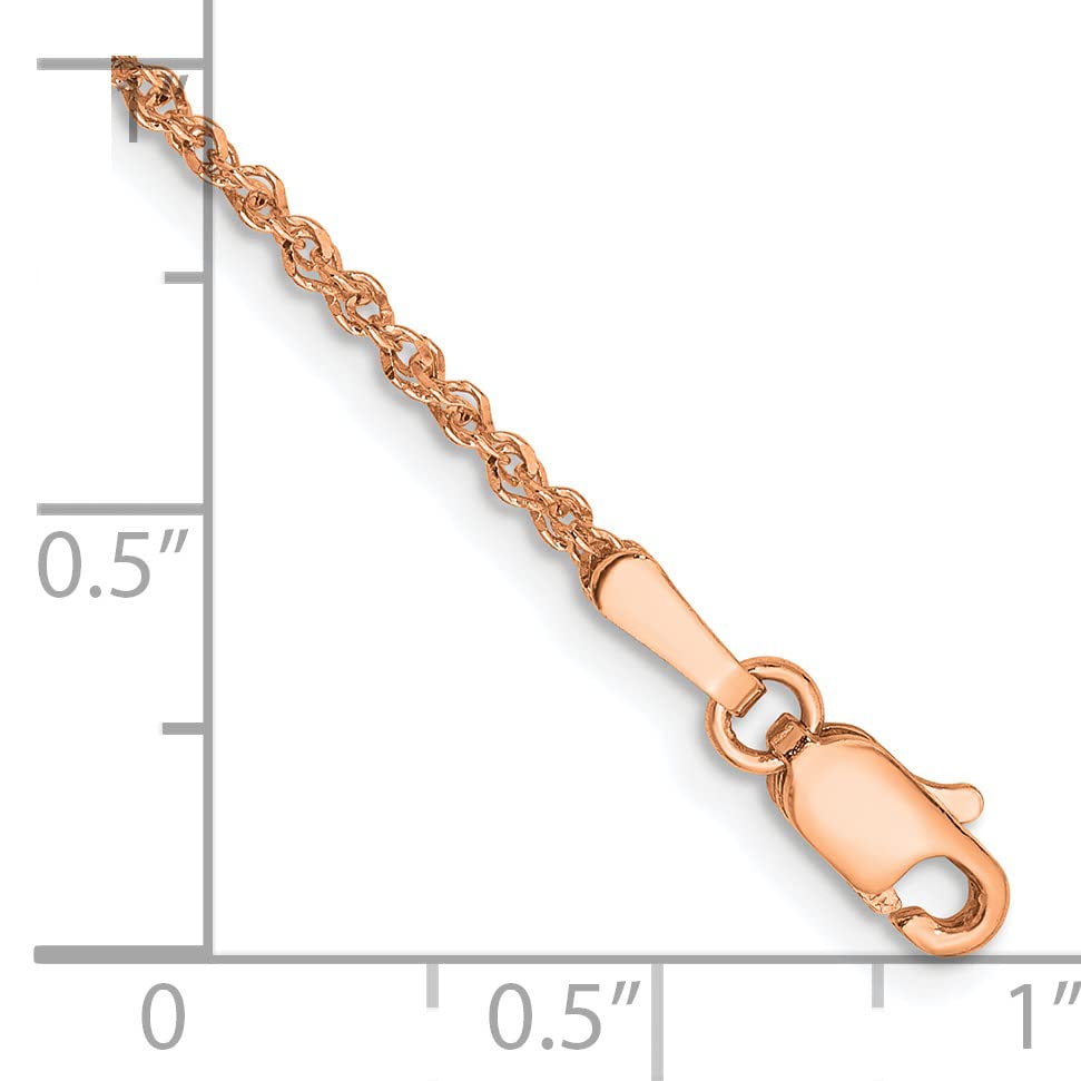 14K Rose Gold 1.7mm Rope Chain Necklace with Lobster Clasp - 9