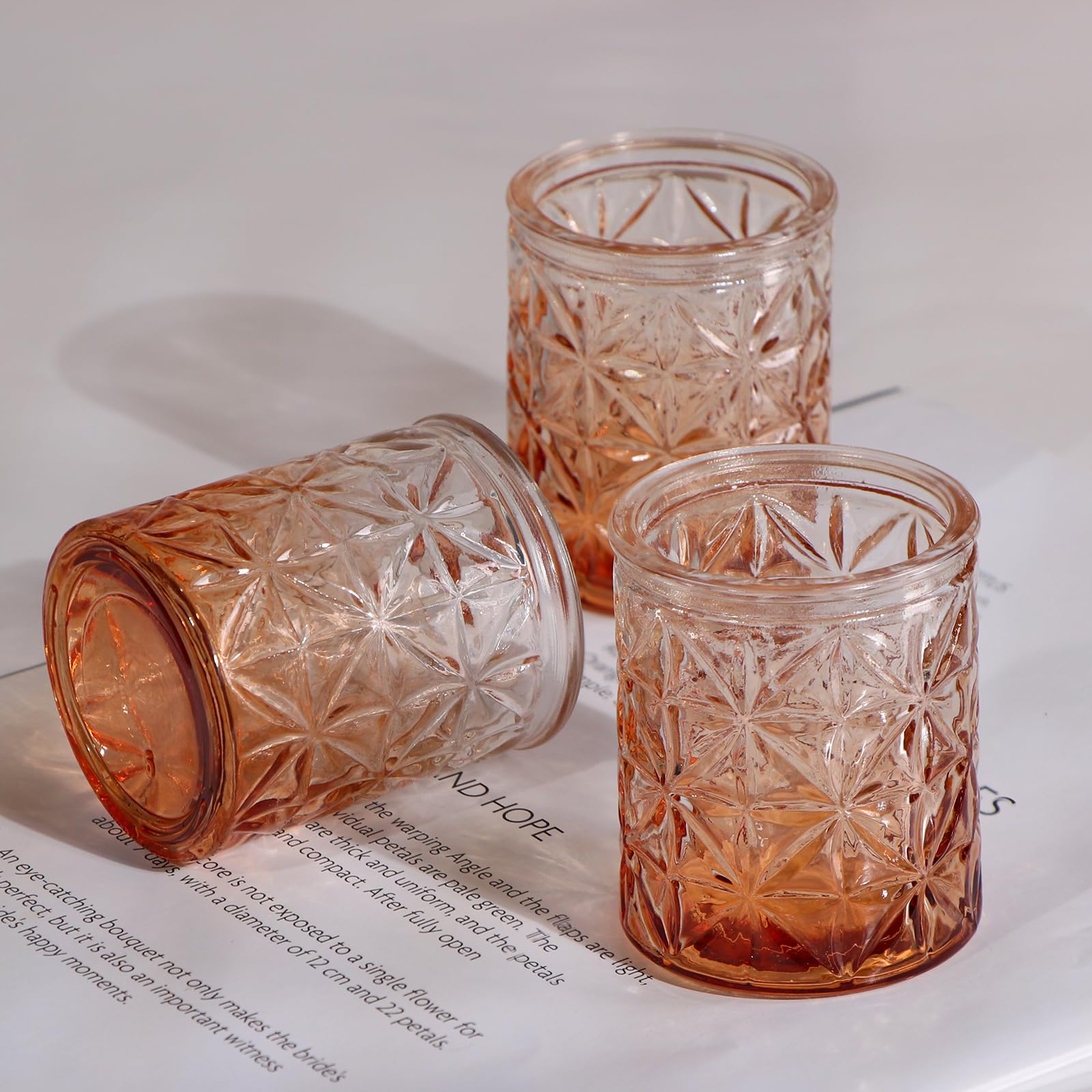 24-Piece Amber Glass Votive Candle Holders Set - Elegant Tea Light Candle Holders for Wedding Centerpieces, Holiday Table Decor, Romantic Dinner Ambiance & Home Decoration
