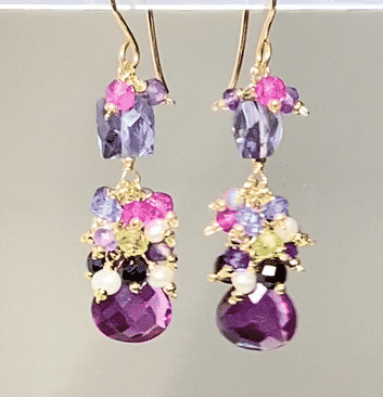 Blue Purple Violet Gemstone Dangle Earrings - Iolite & Amethyst Gold Filled Jewelry for Women | Elegant Party, Wedding & Evening Wear Accessories