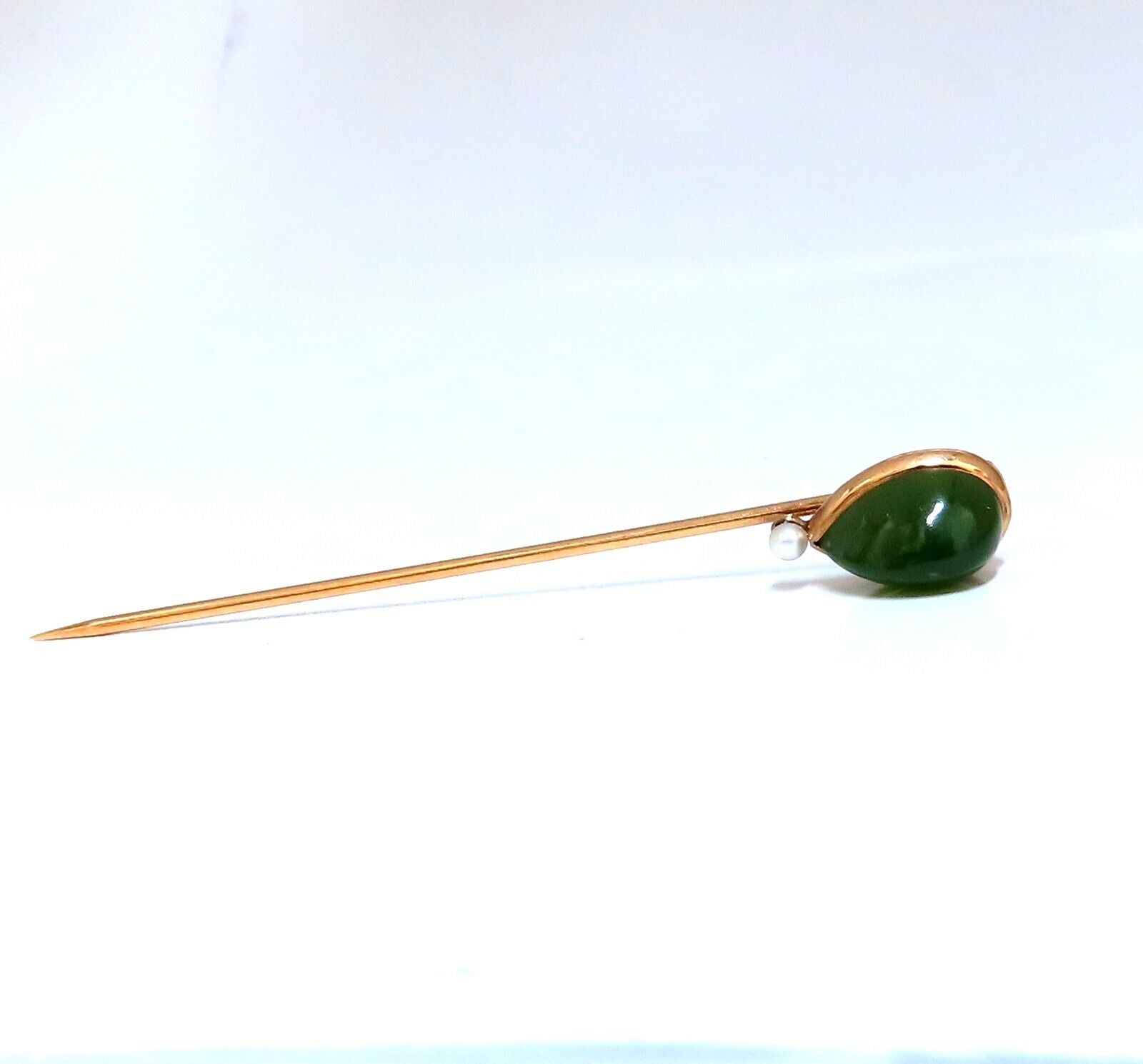 Natural American Green Jade Hat Stick Pin Scarf Clip with 14kt Gold - Elegant Accessory for Hats, Scarves, and Fashion Outfits