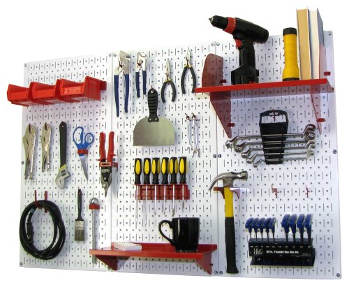 White Pegboard Red Accessories