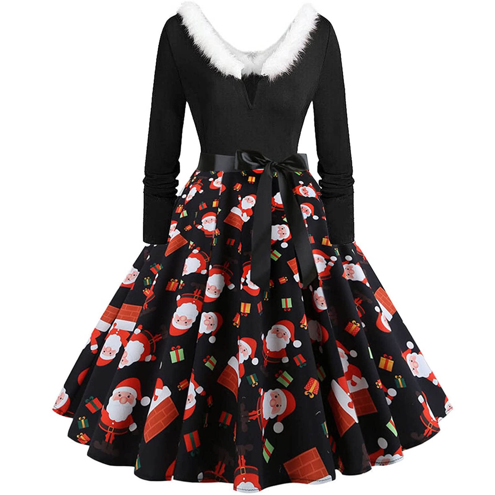 Vintage Patchwork Floral Midi Dress for Women - Long Sleeve V-Neck Summer/Fall/Christmas Graphic Print Dress | Perfect for Vacations, Holiday Parties & Casual Outings