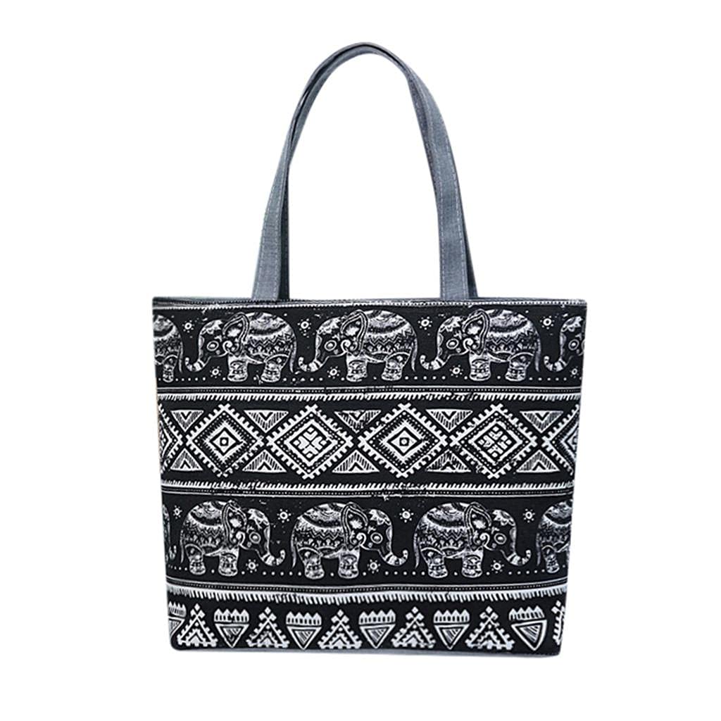 PATOPO Women's Large Capacity Vintage Striped Canvas Tote Bag - Fashionable Ethnic Print Shoulder Bag for Shopping, Work & Travel