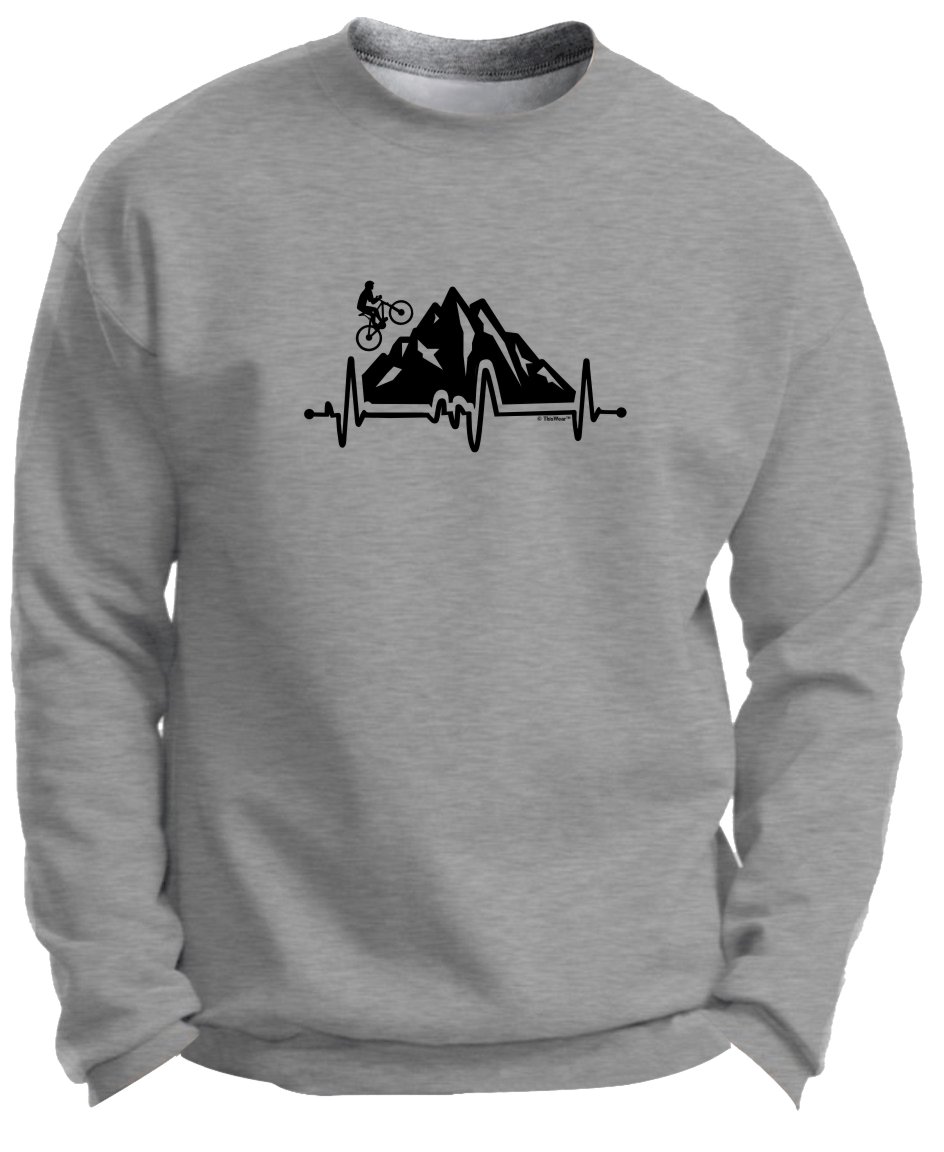 Premium Bike Heartbeat Mountain Biking Crewneck Sweatshirt - Unique Cyclist Gifts for Men & Women - Perfect for Cycling Enthusiasts, Outdoor Adventures & Casual Wear