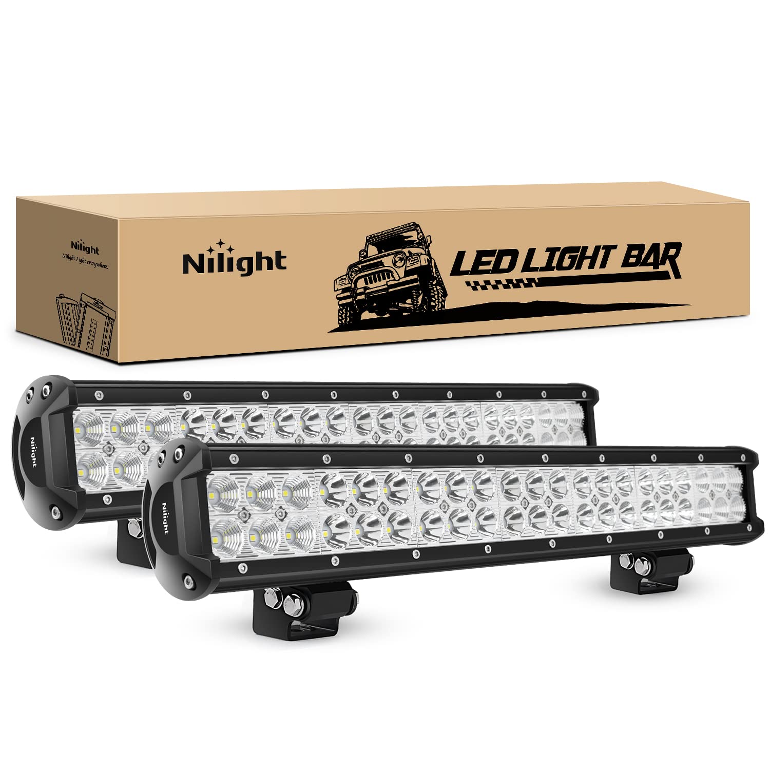Nilight NI06A-126W 20-Inch LED Light Bar - 2PCS 126W Spot Flood Combo Off-Road Driving Lights for Jeep, Truck, Boat & Work Lighting | Waterproof Fog Lights with 2-Year Warranty | Perfect for Off-Roading, Marine & Emergency Lighting