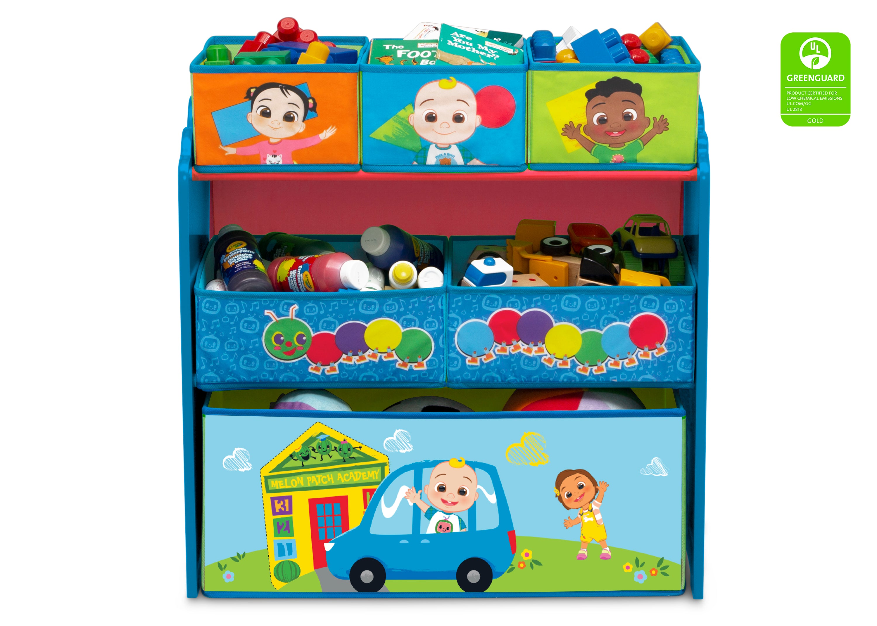 CoComelon 6 Bin Toy Organizer for Kids - Colorful Storage Bins with Fun Designs - Perfect for Playroom, Bedroom & Classroom Organization