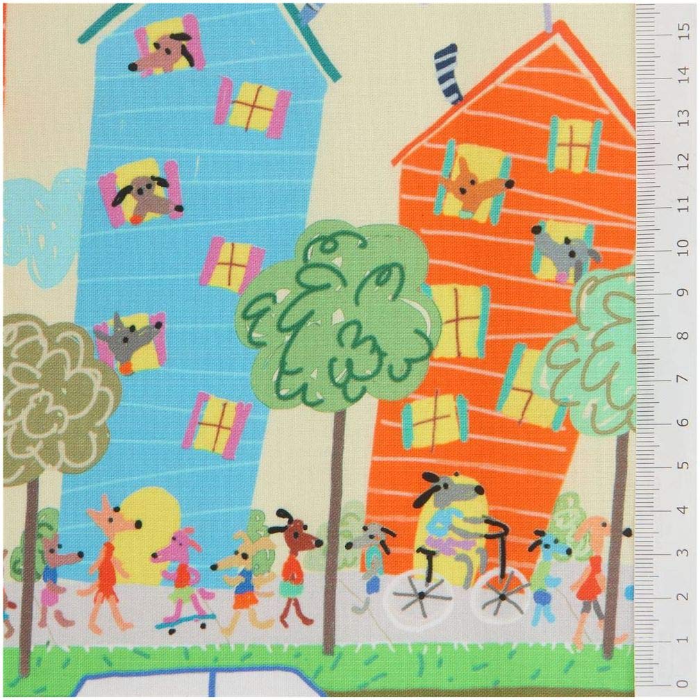QT Quilt Fabrics Amanda Haley Dogtown 18'' Border Quilt Fabric in Pale Yellow | Premium Cotton Material for Quilting, Home Decor & DIY Craft Projects
