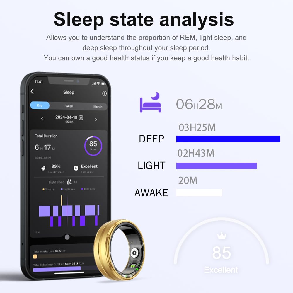 Findtime Smart Ring for Men & Women - Gold Fitness Tracker with Heart Rate, Blood Oxygen & Sleep Monitor - Compatible with Android & iOS - Track Time, Distance & Calories - Perfect for Sports, Workouts & Daily Health Monitoring