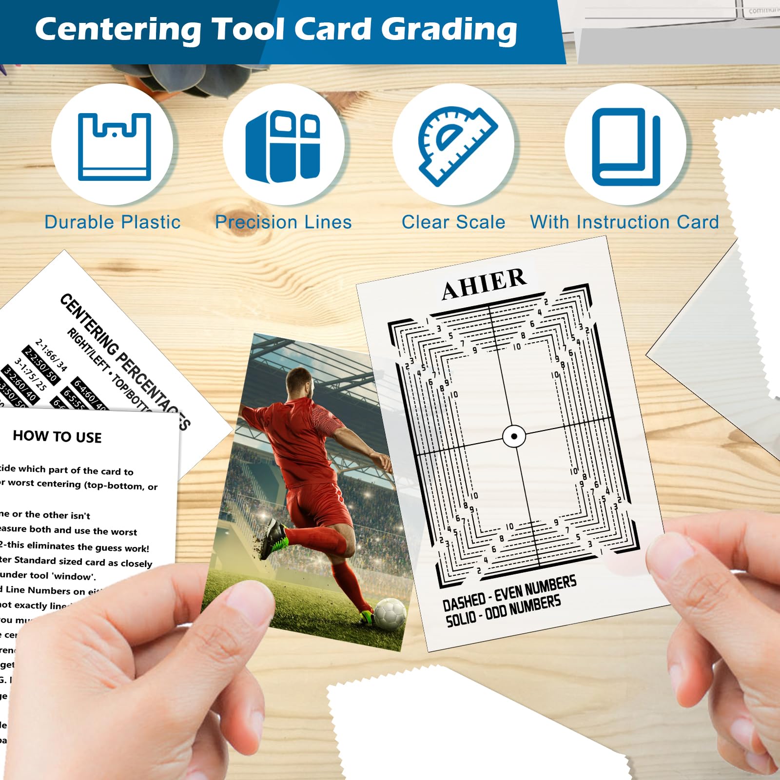 AHIER Professional Card Grading Kit - Includes Centering Tool, 40X Magnifier, 5 Magnetic Card Holders with Base, 100 Protective Sleeves & 2 Cleaning Cloths | Perfect for Collectors, TCG Players & Card Grading Enthusiasts