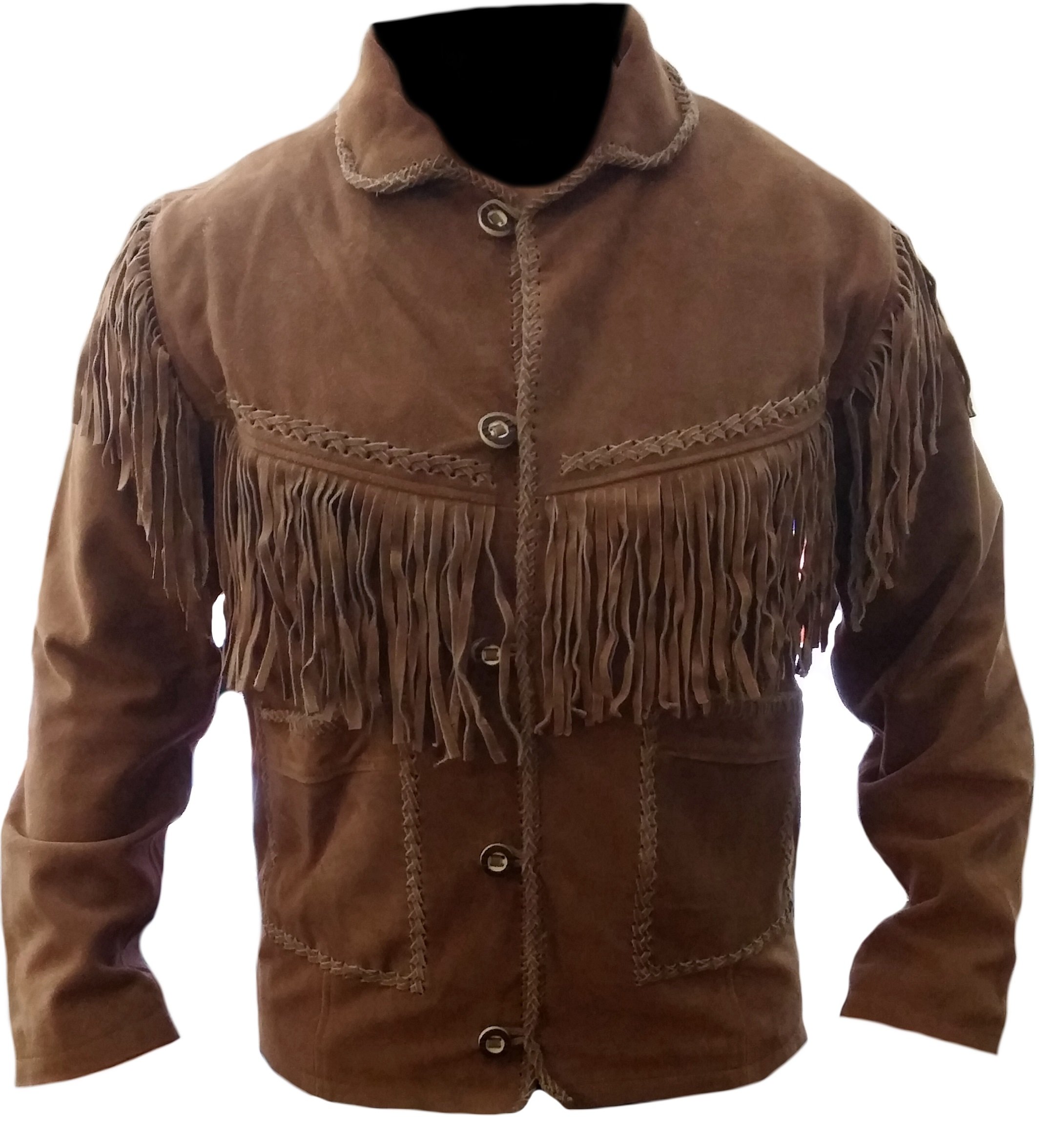Classyak Men's Western Cowboy Fringed Suede Leather Jacket - Vintage Distressed Biker Style Coat for Rodeo, Country Music Festivals & Outdoor Adventures