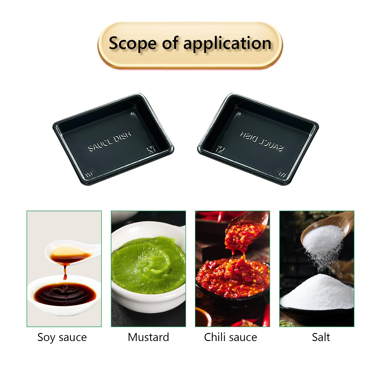 100-Pack Black Rectangular Plastic Disposable Sauce Bowls - Mini Condiment Dipping Dishes for Soy Sauce, Mustard, Vinegar, Ketchup & BBQ - Perfect for Sushi Parties, Appetizer Trays & Restaurant Serving