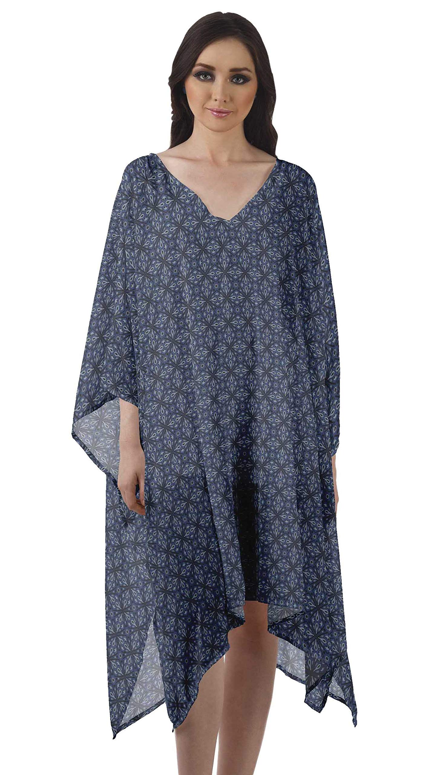 Women's Flowy Georgette Beach Kaftan - Bikini Cover Up, Midi Dress for Summer Vacation, Pool Party & Resort Wear