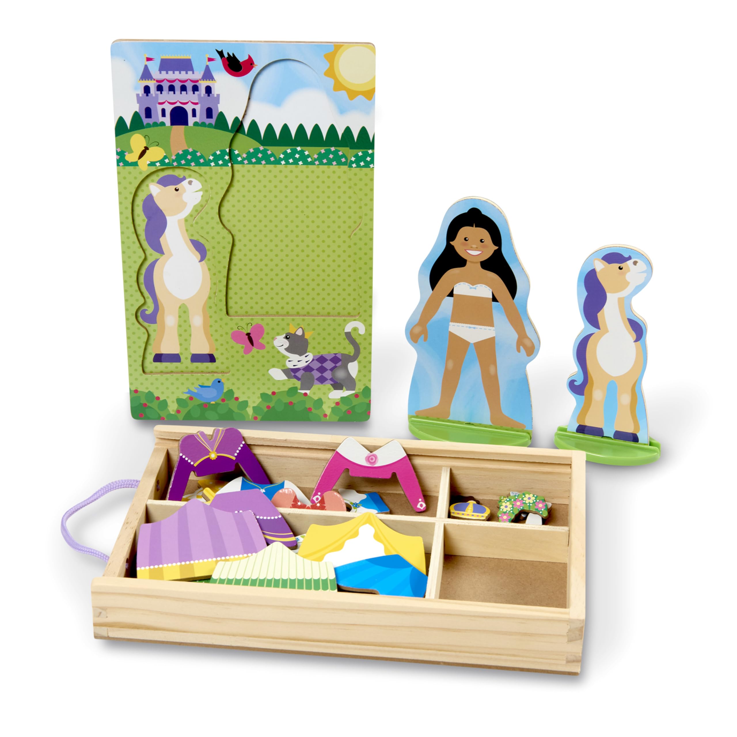 Melissa & Doug Princess & Horse Magnetic Dress-Up Wooden Doll Pretend Play Set - 35 Piece Wooden Magnetic Doll & Costume Set for Kids - Perfect for Imaginative Play, Birthday Gifts & Preschool Learning Activities