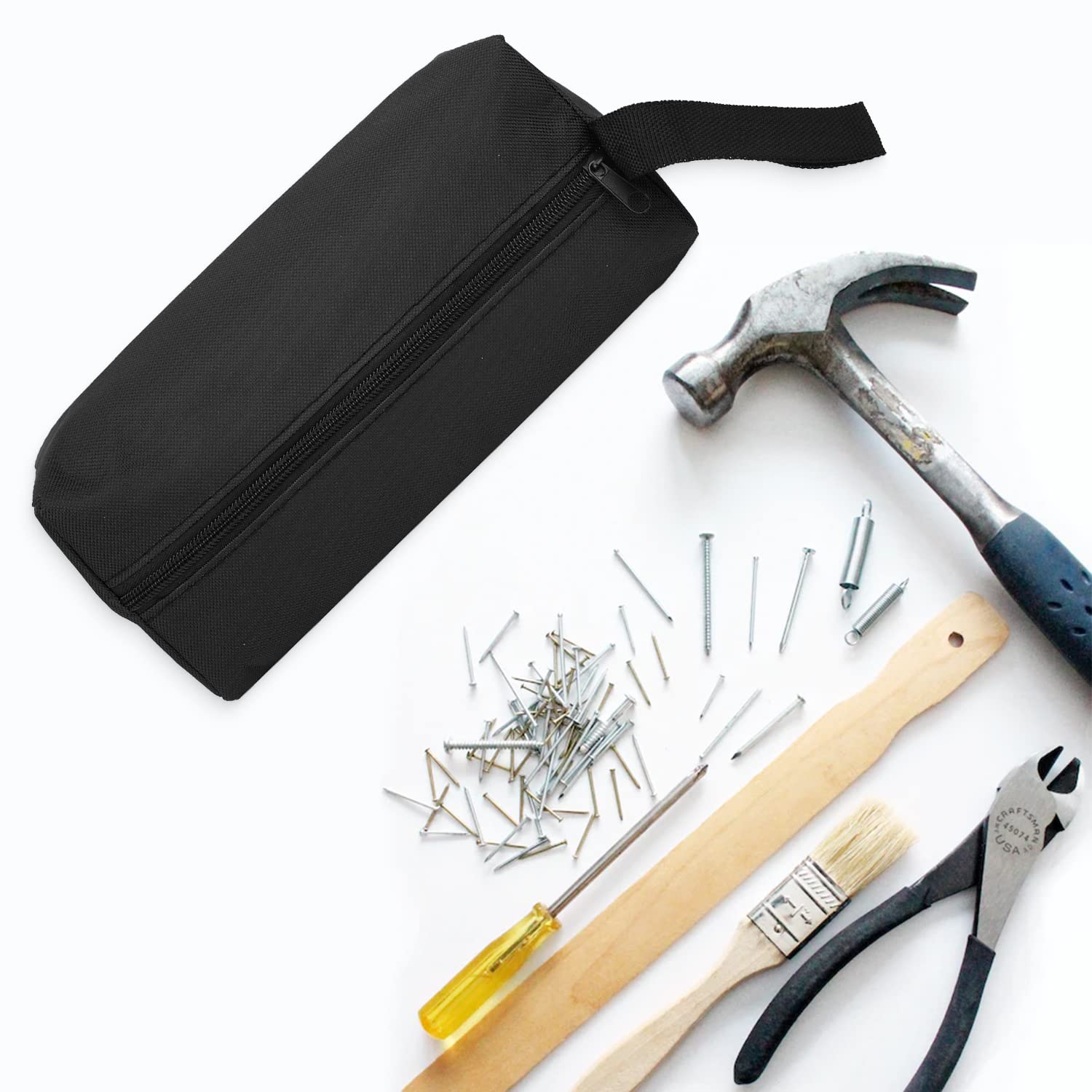 2 Pack Small Tool Bag 9.8x3.3x2.8in - Multi-Purpose Tool Pouch Organizer with Adjustable Wristband for Screwdrivers, Pliers, Nut Drivers - Durable Black Tool Storage for Electricians, Mechanics & DIY Projects