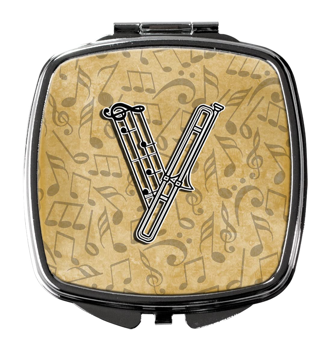 Caroline's Treasures CJ2004-VSCM Letter V Musical Instrument Alphabet Compact Mirror - Decorative Travel Makeup Mirror for Women & Girls - Perfect Gift, Pocket-Sized Folding Handheld Mirror for On-the-Go Touchups, Concerts & Music Lovers