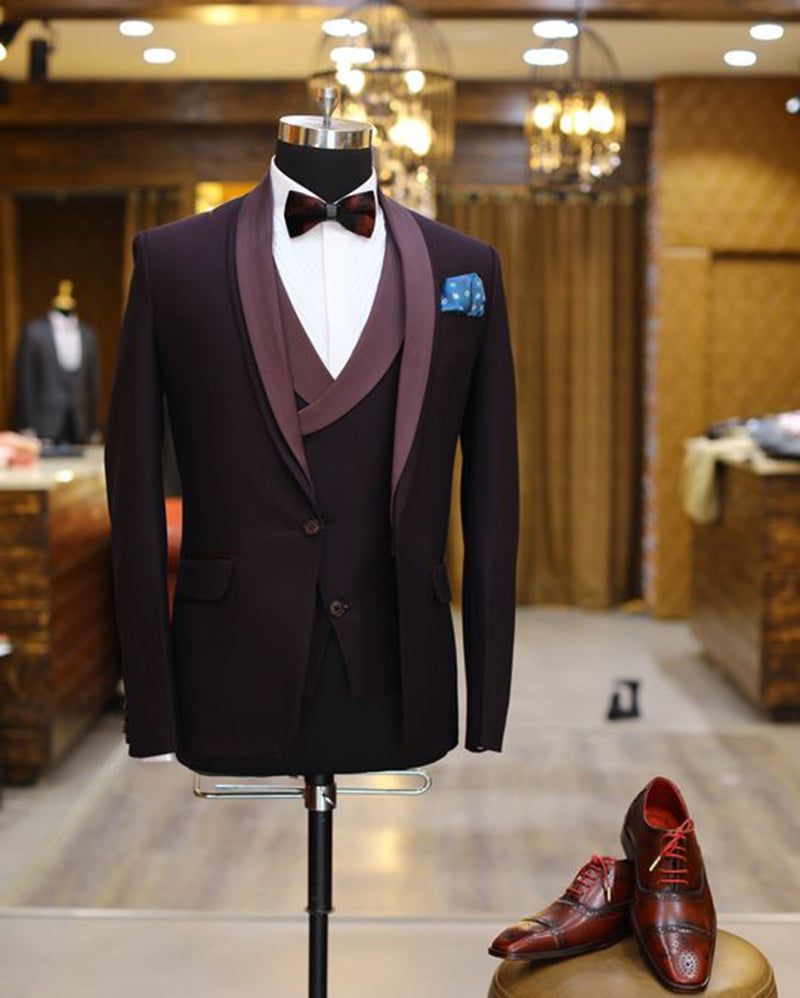 Elegant Purple Slim Fit Men's Wedding Tuxedo Suit 3-Piece Set (Jacket + Vest + Pants) for Prom, Groom & Formal Events - Perfect for Weddings, Galas & Black Tie Occasions