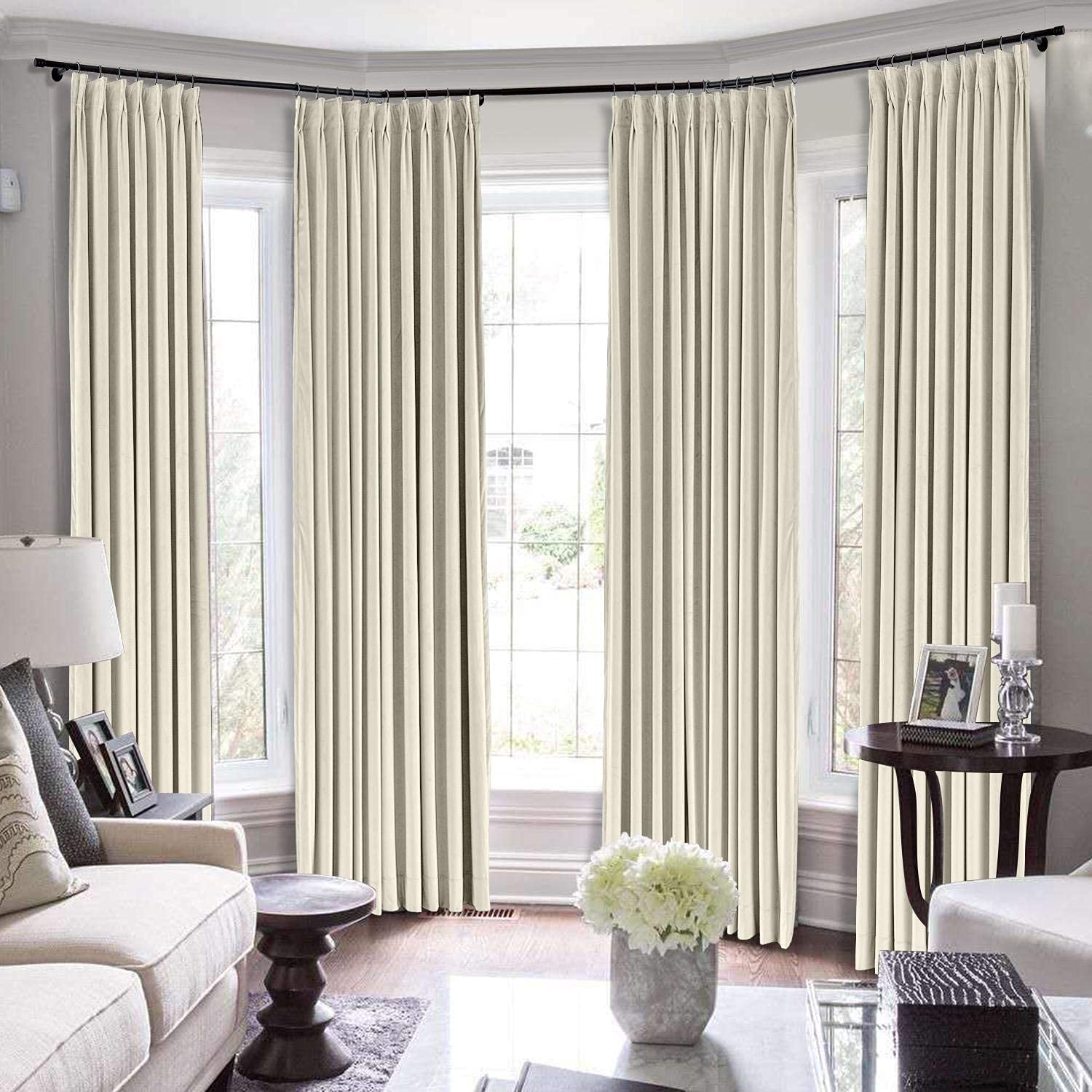 Premium Double Pinch Pleat Blackout Curtains - Extra Long 228 Inch Solid Ivory Drapes for 2 Story Windows, Theater Rooms & Office Partitions - 60