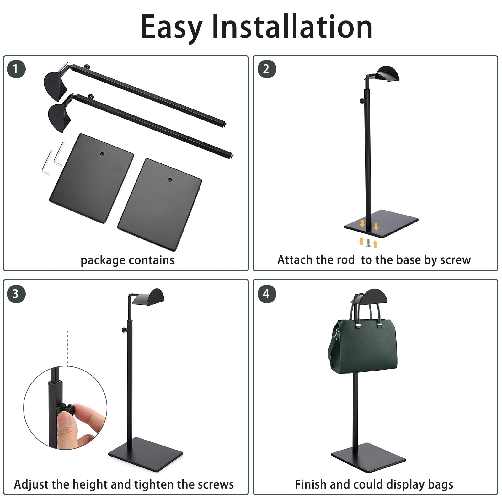 JUXYES Adjustable Handbag Display Stand - Pack of 2, Single-Side Retail Countertop Rack for Purses, Totes & Wallets | Perfect for Boutique, Retail Store & Trade Show Displays