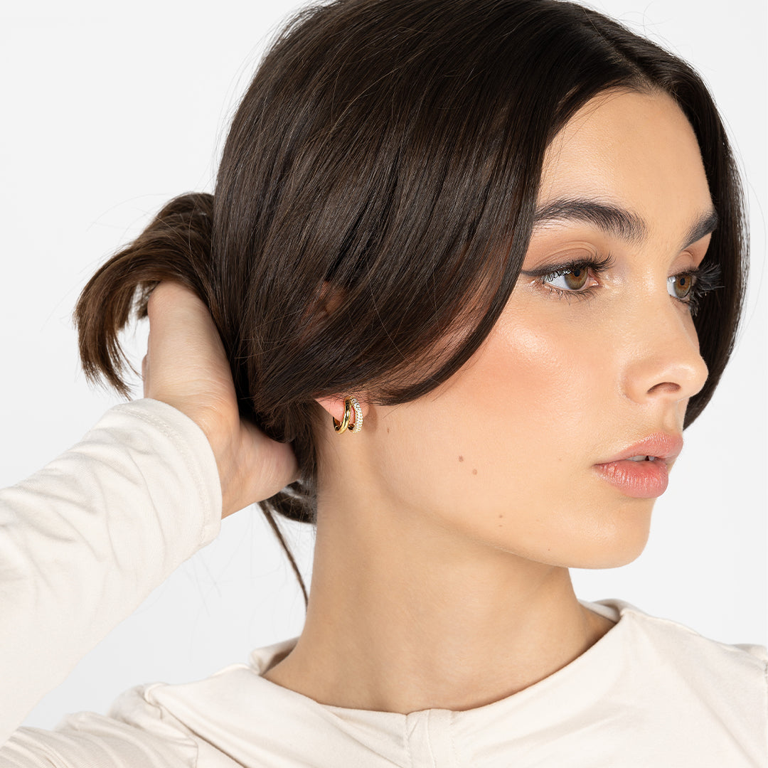 Monroe Pavé Double Huggie Hoop Earrings - Sparkling CZ Studs for Women, Perfect for Parties & Date Nights