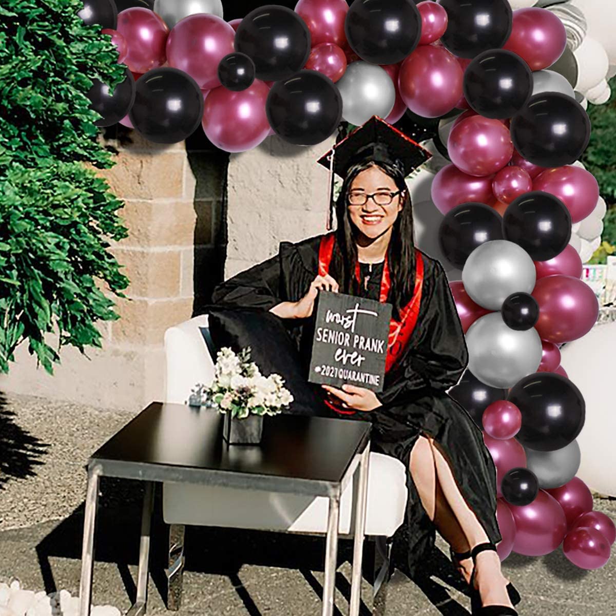 2025 Graduation Party Decorations - Maroon, Black, Burgundy & Silver Balloons (30Pcs) for Graduation, Birthday & Wedding Celebrations - Perfect for Graduation Ceremonies, Party Backdrops and Photo Booths