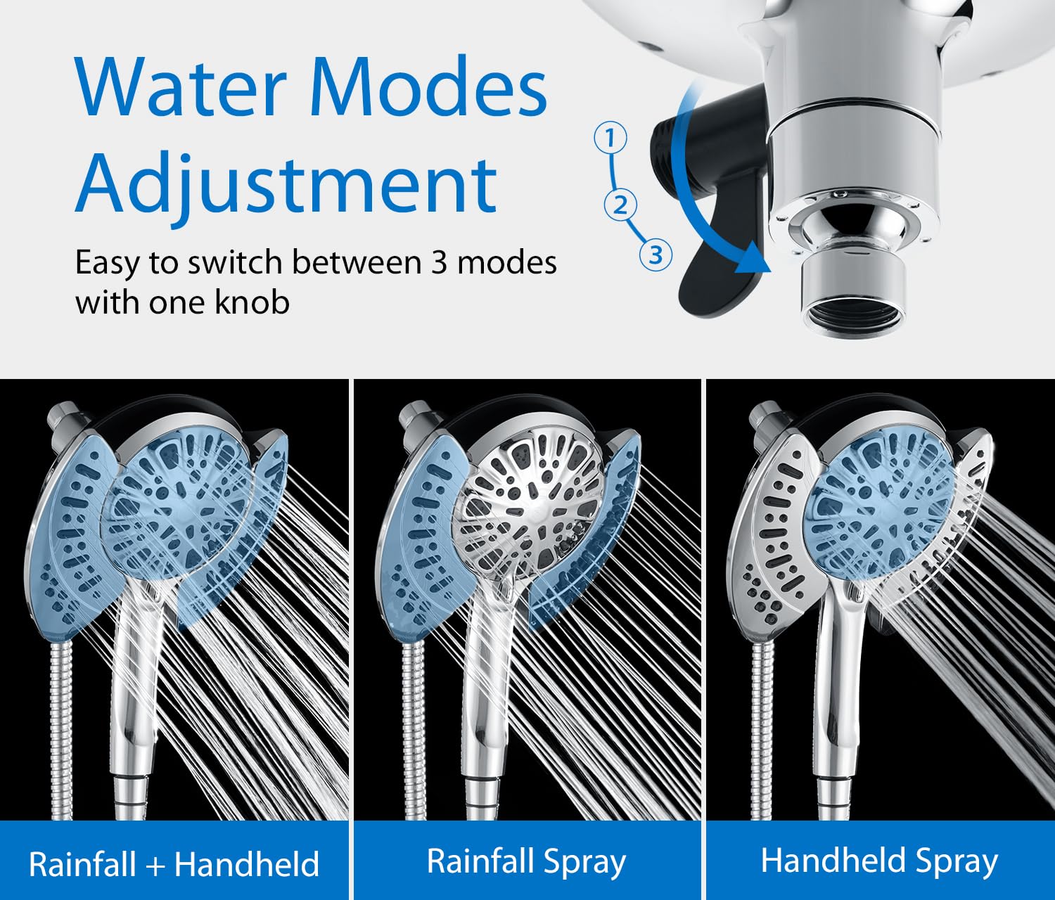 2-in-1 Shower Head with Handheld Combo - 2.5GPM Rainfall & Handheld Shower Head, 9 Spray Settings with Hose - Perfect for Bathroom Renovation & Spa-Like Shower Experience