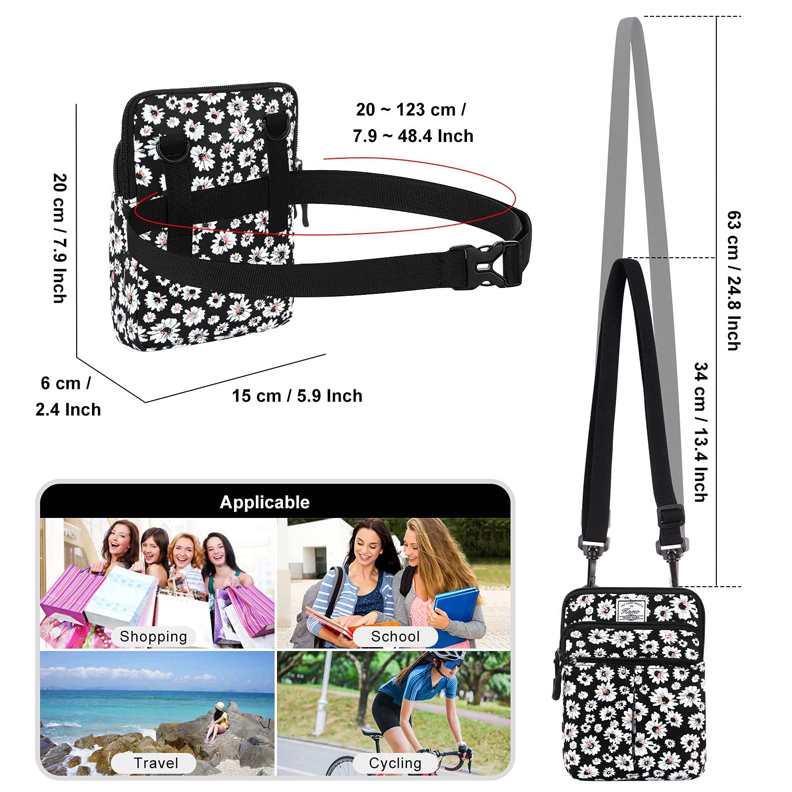 KAMO Multifunction Crossbody Phone Bag - Waterproof Waist Pack with Triple Zipper for iPhone & Smartphones - Perfect for Outdoor, Travel, Gym & Daily Use (Unisex Design for Women & Men)