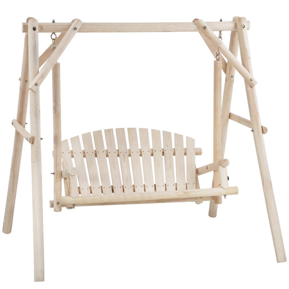 67 Inch Log Swing Stand - A-Frame Porch Swing Set with Wood Bench for Outdoor Rustic Garden, Yard & Patio - Perfect for Relaxing, Lounging & Backyard Play