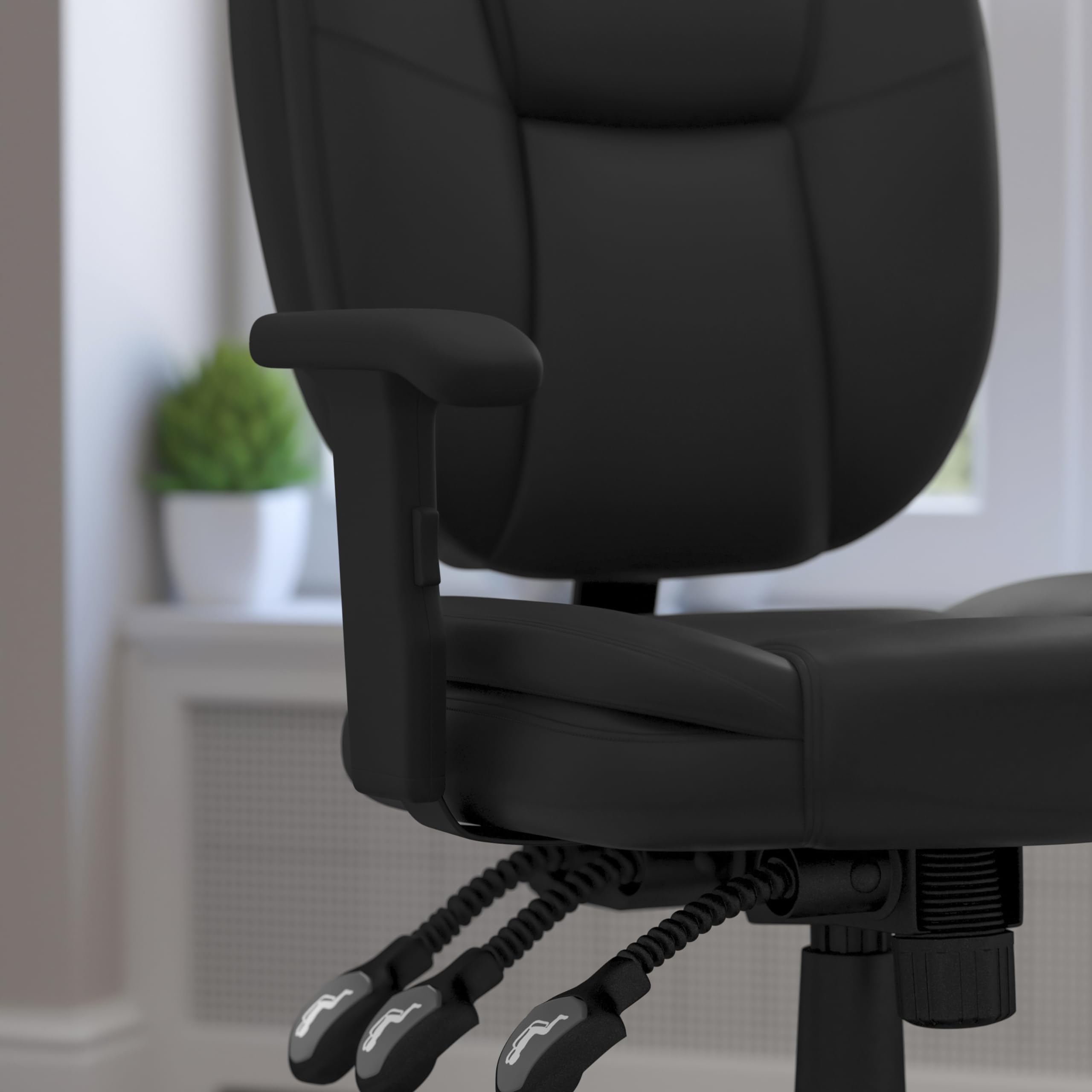 Premium Ergonomic Office Chair - Flash Furniture Caroline Mid-Back Black LeatherSoft Swivel Task Chair with Lumbar Support & Adjustable Arms for Home Office, Gaming, and Workspace Comfort