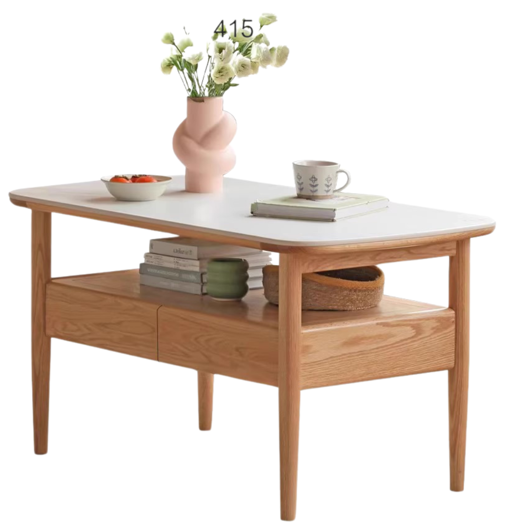 Solid Oak Wood High Leg Coffee Table - Modern Living Room Furniture for Home Decor & Relaxation