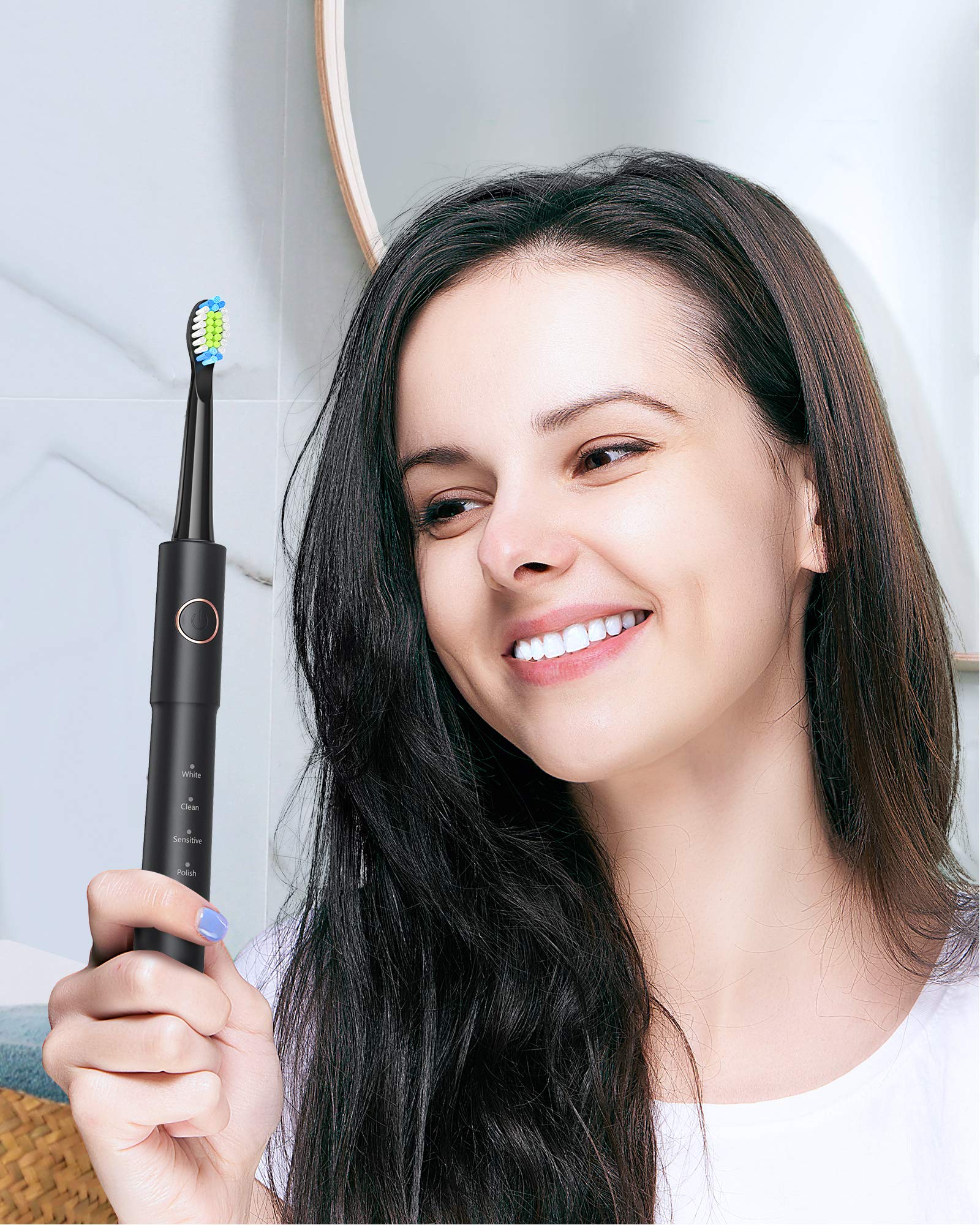 NINICE Sonic Electric Toothbrush for Adults & Kids - Rechargeable Toothbrush with 8 Brush Heads, 5 Cleaning Modes, 2-Minute Timer, 30-Day Battery Life (Black) - Perfect for Family Oral Care & Travel