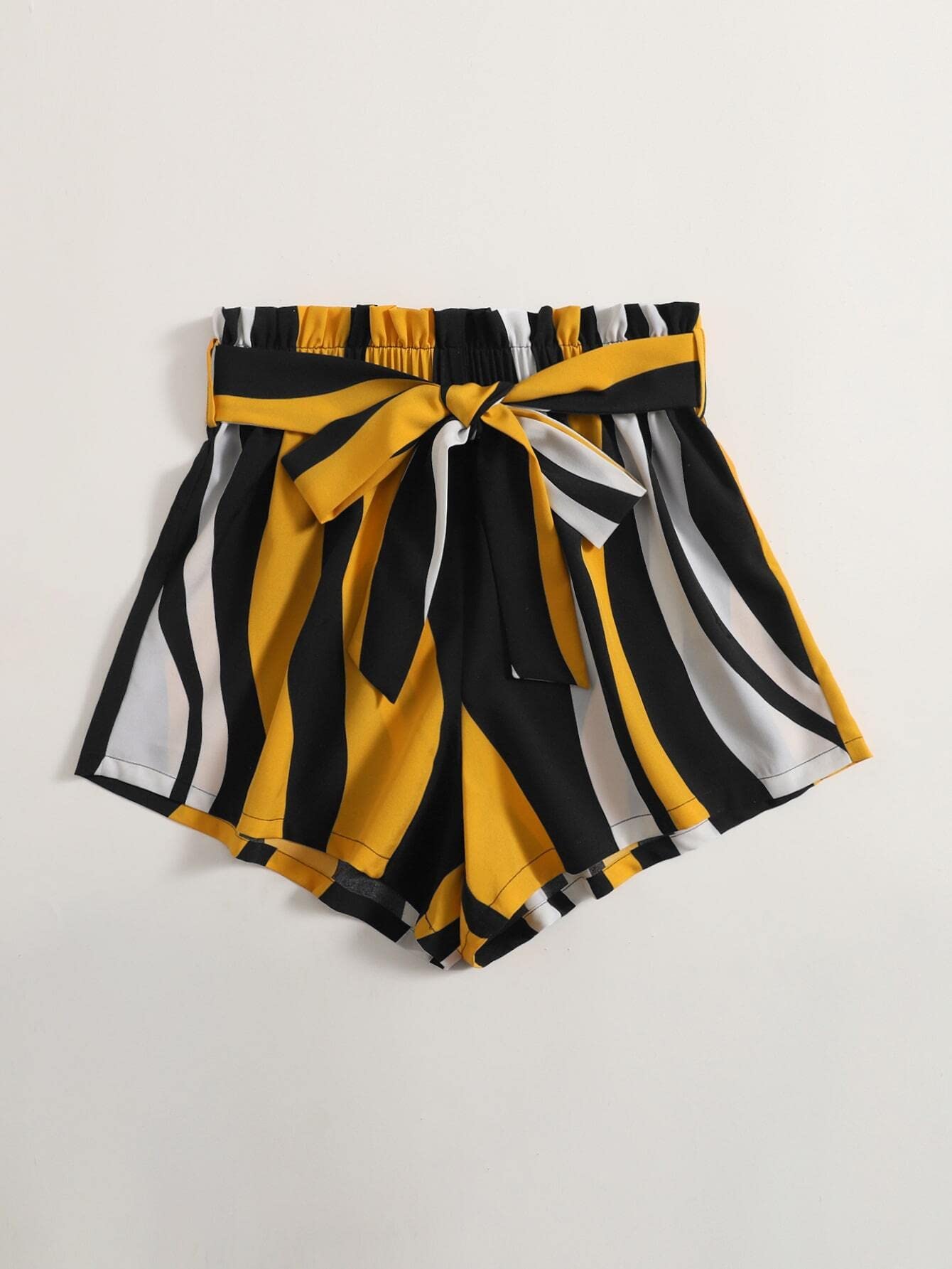 HAOSHU Women's High Waisted Paperbag Shorts with Belt - Stylish Colorblock Summer Shorts for Casual Wear, Beach & Travel