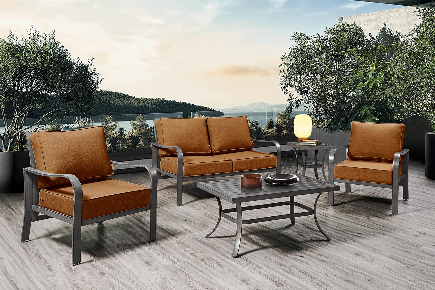 ARTPLAN Olefin 24x24 Deep Seat Patio Cushions - Extra 6 Inch Thick Outdoor Furniture Cushions with 18x24 Back Pillow | Removable & Replaceable | Solid & Floral Patterns | Indoor/Outdoor Use in Signal Orange | Perfect for Patio, Deck, Poolside & Sunroom Furniture
