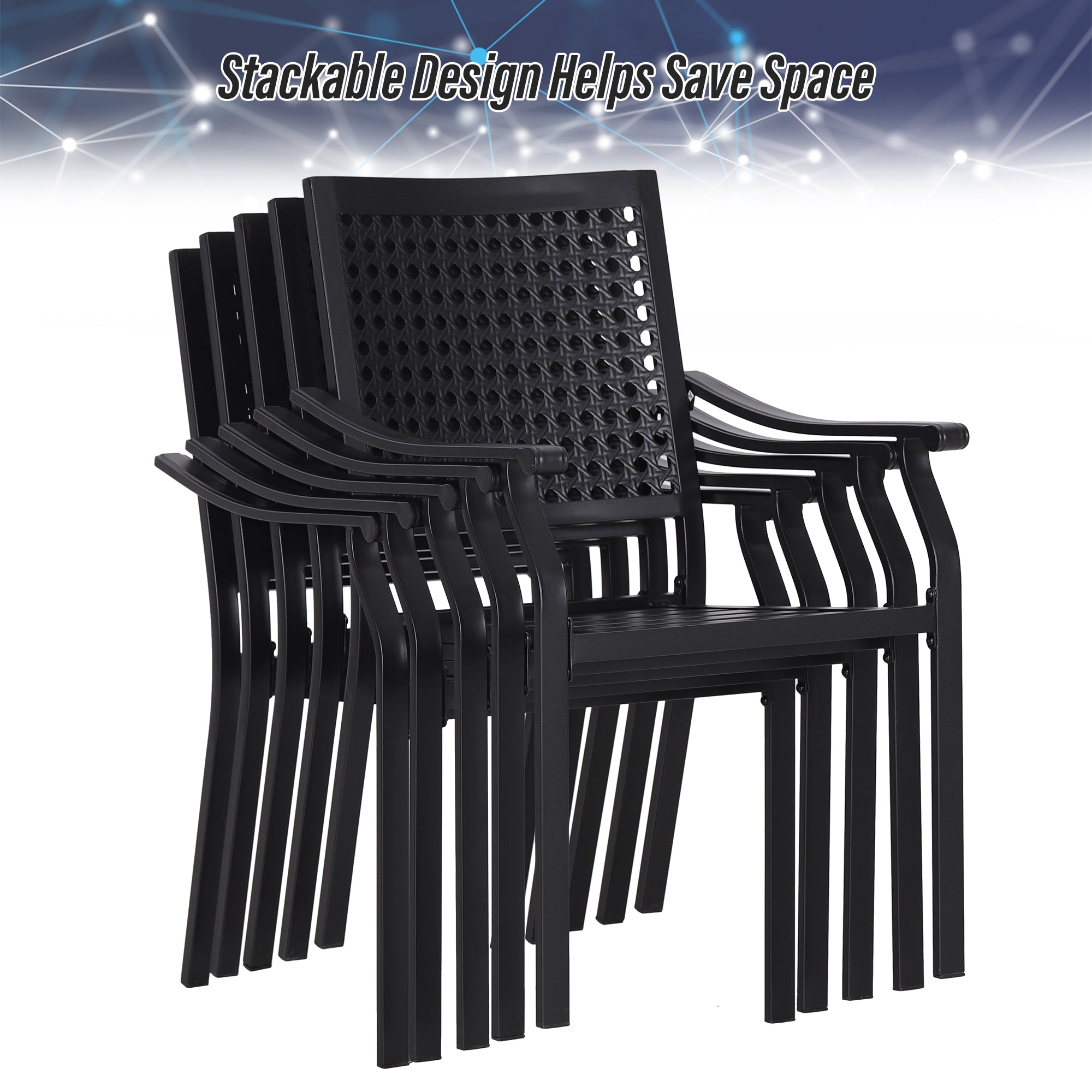 MFSTUDIO Outdoor Dining Set - Extendable Steel Table with Bull's Eye Pattern Chairs for Patio, Garden & Backyard | Weather-Resistant Dining Furniture for Outdoor Entertaining