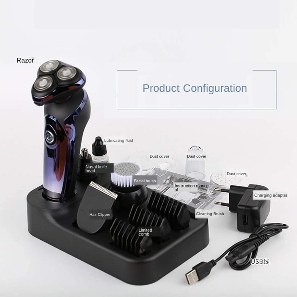 5-in-1 Electric Razor for Men - Rotary Shaver, Beard Trimmer, Nose Hair Trimmer, Wet & Dry Shaving - Perfect Gift for Dad, Husband & Boyfriend - Ideal for Travel, Home & Gym Use