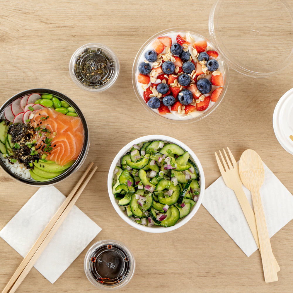 7 oz Round White Plastic Salad Bowls - 5