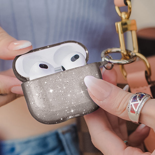 Premium Grey Stardust AirPod Case - Protective Cover for AirPods 1/2/3 & Pro - Trendy Glitter Design for Everyday Use, Travel & Work