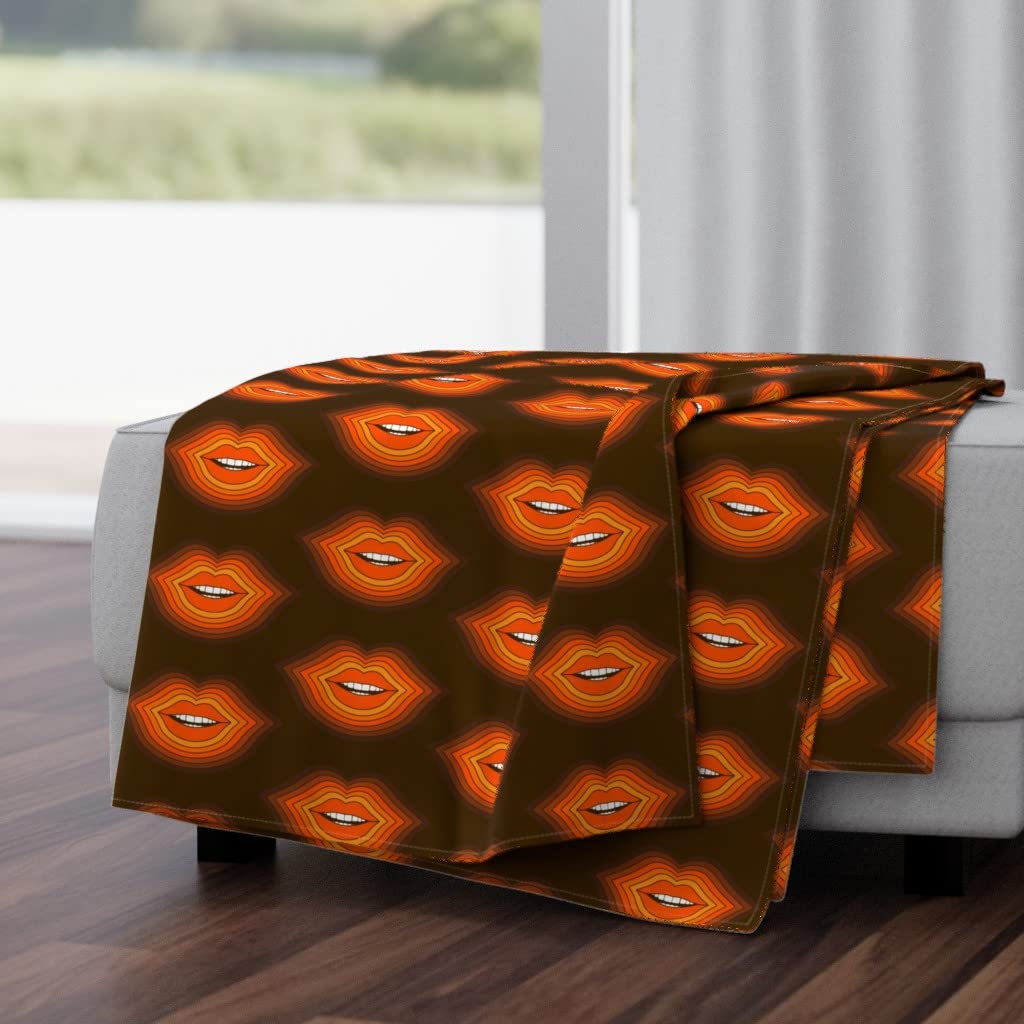 Luxe Velvet Throw Blanket 50x70 Inches - Valentine's Day Pop Art Lips Golden Kiss Print in Brown & Orange | Soft Cozy Blanket for Couples Gift, Bedroom Decor, Sofa Throw